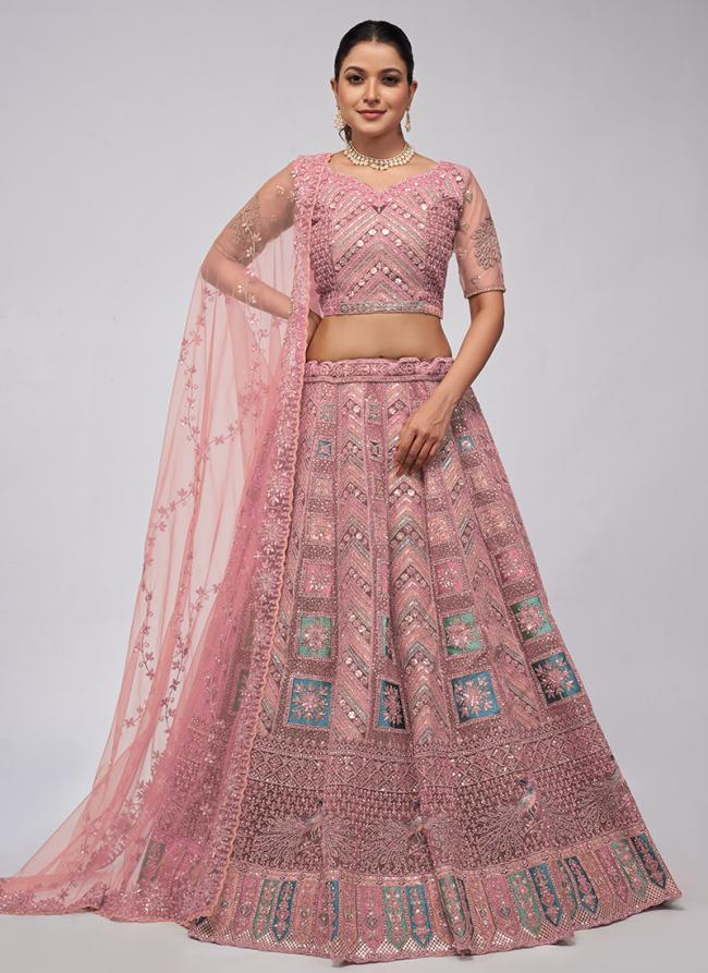 Soft Net Pink Wedding Wear Sequins Work Lehenga Choli